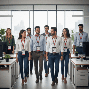 Alt text: Customise lanyard printing for office staff with branded Nips ID Card Holders lanyards and ID card holders from Shree Paper Mart